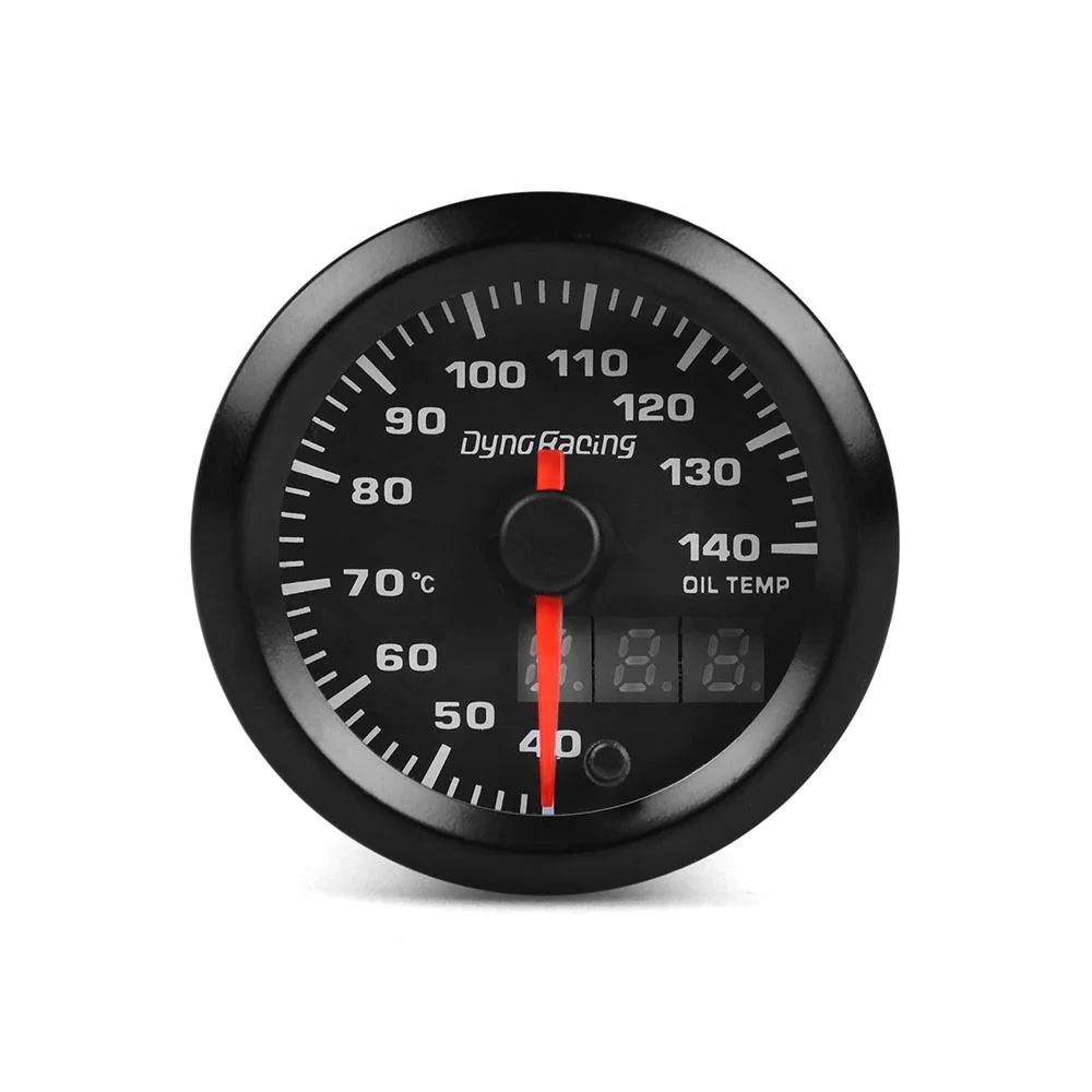 Dynoracing 52mm Dual Display Oil Temp Gauge 7 Colors Led 40-140 Celsius Oil Temp Meter with Stepper Motor