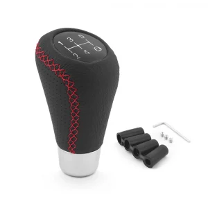 Dynoracing Universal 5 Speed Aluminum Alloy Gear Shift Knob Manual Red Stitch M8/M10/M11/M12 Easy Install Car Gear Stick Lever