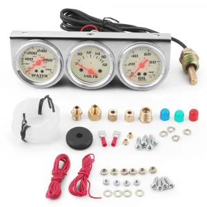 2-Inch Chrome Panel Triple Gauge Kit New Includes Water Temp Fahrenheit/Celsius Voltmeter Oil Press Gauge PSI/kpa Yellow Light