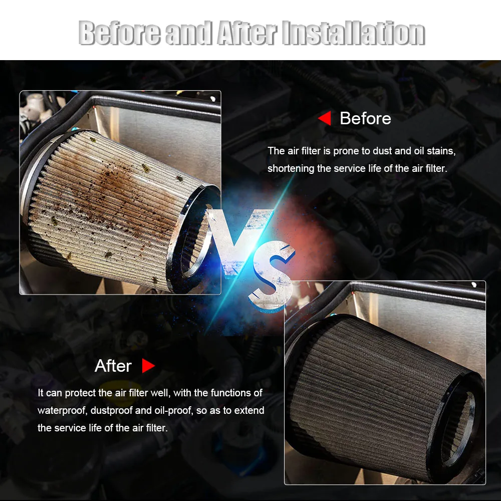 Upgraded Version Air Filter Protective Cover Real Waterproof Oilproof Dustproof for High Flow Air Intake Filters - Image 4