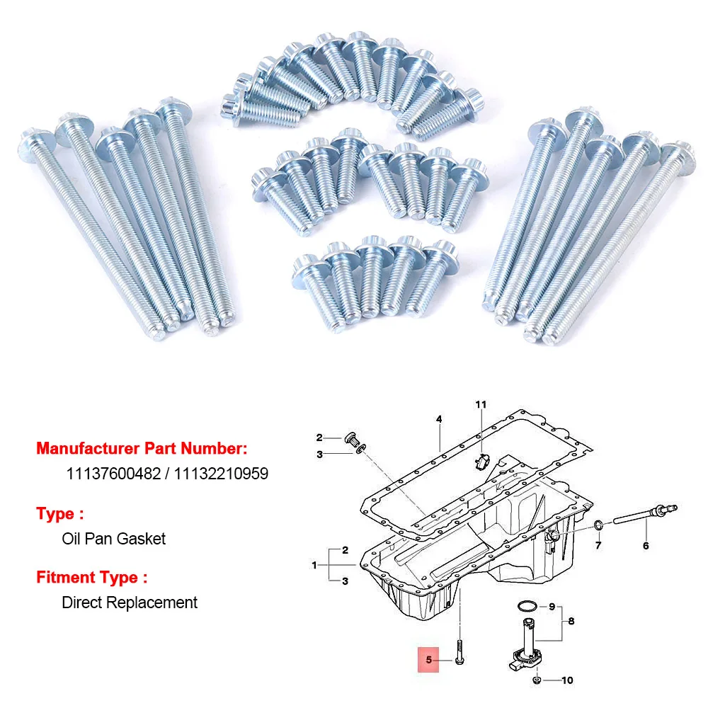 Full Set Engine Repair Oil Pan Bolt Set for BMW X3 4 5 6 135i 325xi 328i 11132210959 11-13-2-210-959 11 13 2 210 959 - Image 3