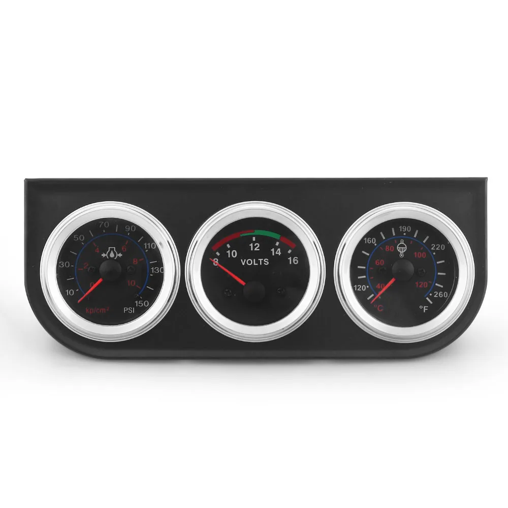 2-Inch Black Panel for Auto Meter Kit with Water Temp in Fahrenheit/Celsius Voltmeter Oil Press Gauge PSI & Kg/cm² Yellow Light - Image 2