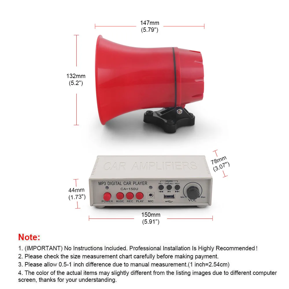 Customizable 12V 130dB Car Sound Warning Alarm ABS Siren Horn Speaker Amplifiers MIC System Card Reader MP3 Player - Image 6