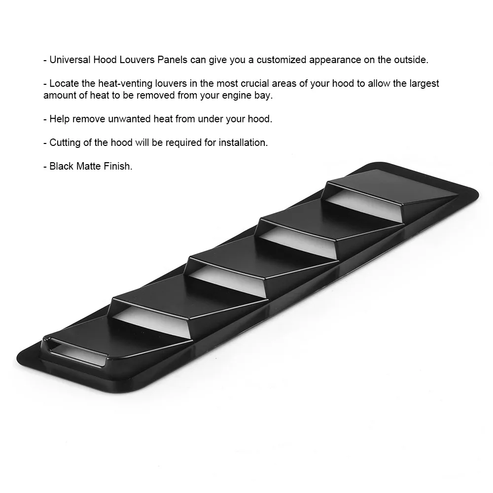 Fits 17X5 Inch Universal Hood Vent Louver Air Cooling Panel Trim Set Black ABS 1 Pair - Image 3
