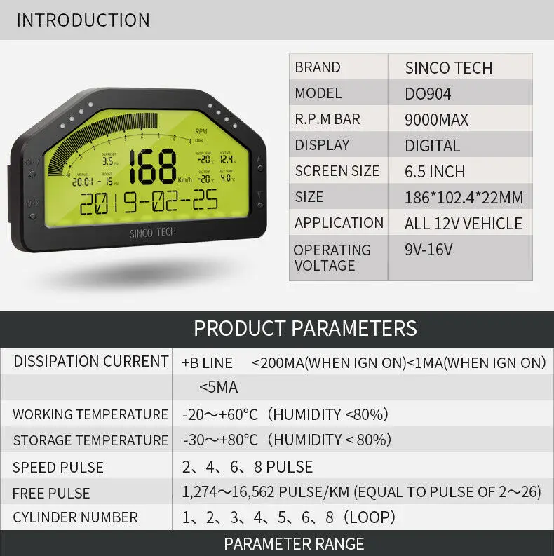 LCD Digital 9 In1 Multi-Function Gauge Car Dashboard Tachometer Led Gauge Full Sensor Kit Car Meter Rally Gauge - Image 3