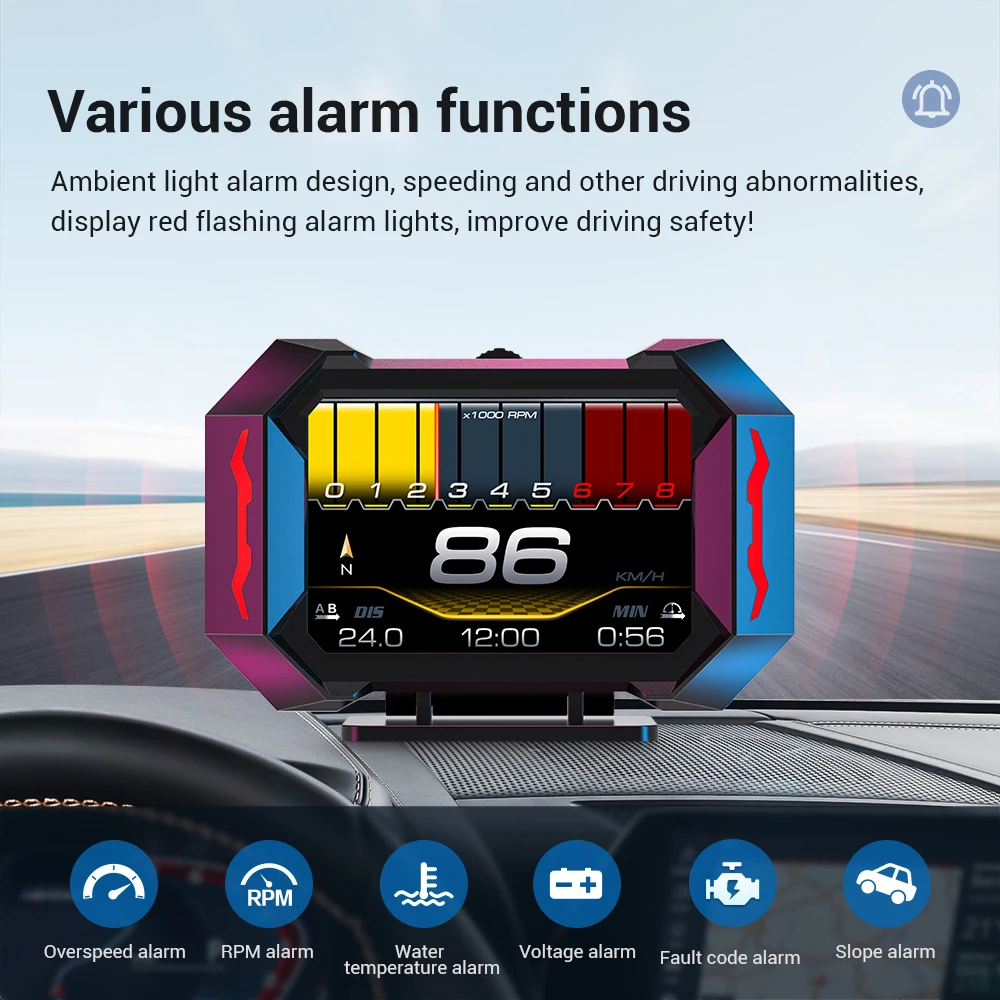 OBDII+GPS HUD P25 Head up Display Car Digital Speedometer Water Temp Fuel Consumption Slope Meter Slope Inclination Alarm - Image 6