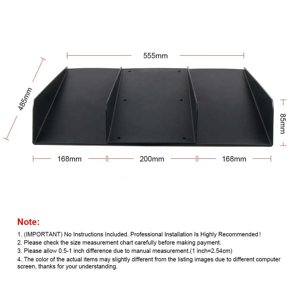 Universal 22" X 21" ABS 4 Fins Black Car Spoiler Decoration Fin Rear Bumper Diffuser Fin - Image 3
