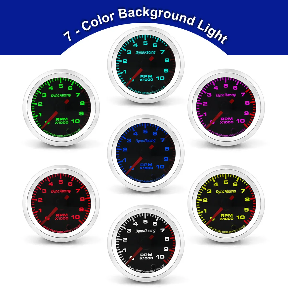 Dynoracing 2'' 52mm Car Tachometer 0-10000 RPM Gauge 7 Colors Pointer RPM Meter With Stepper Motor - Image 6