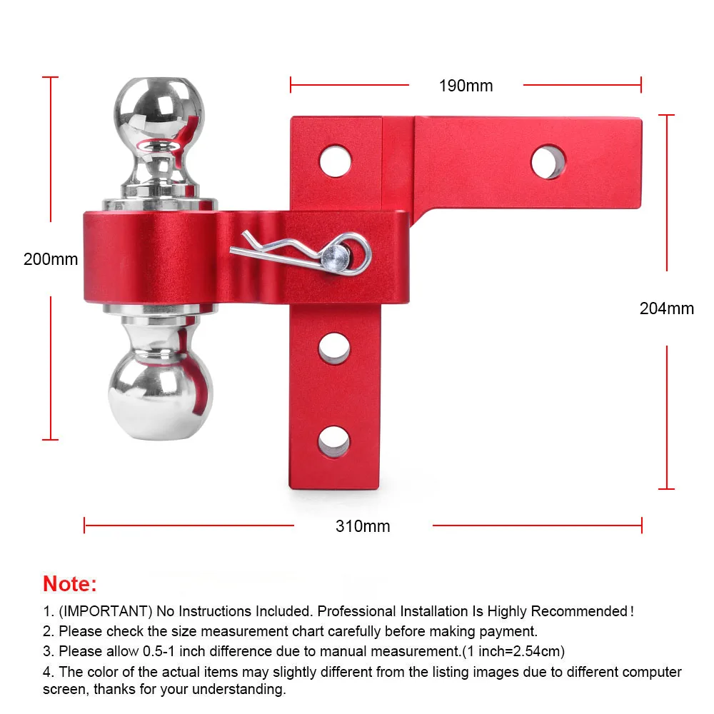 6'' Adjustable Trailer Hitch Ball Mount 6'' Drop & Rise Tractor Mount Towing Trailer Hitch With Hitch Pins 2"& 2-5/16" Dual Ball - Image 3