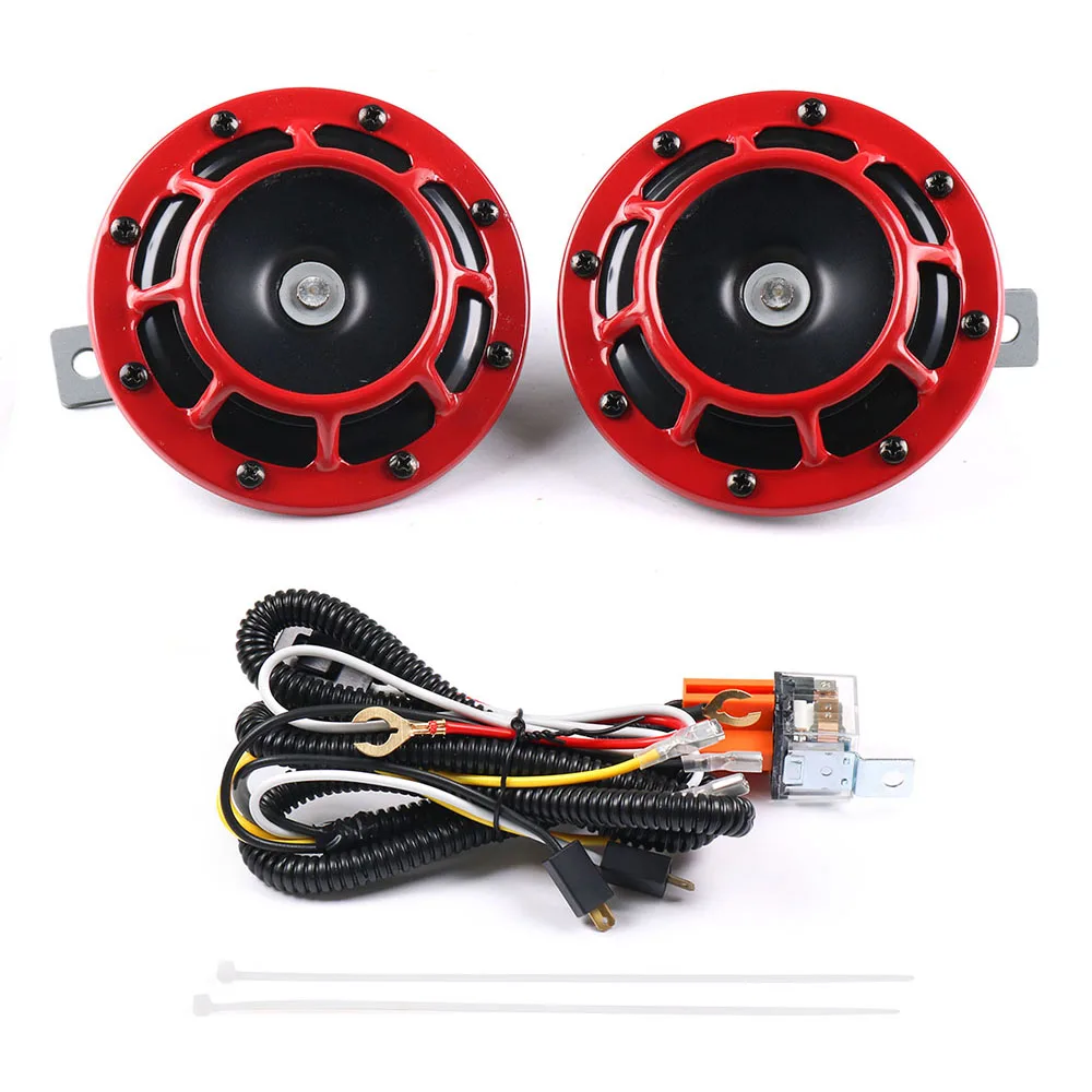 12V 115DB Super Loud Compact Electric Blast Tone Air Horn With Wiring Harness Relay Kit for Motorcycle Car 2pcs/set