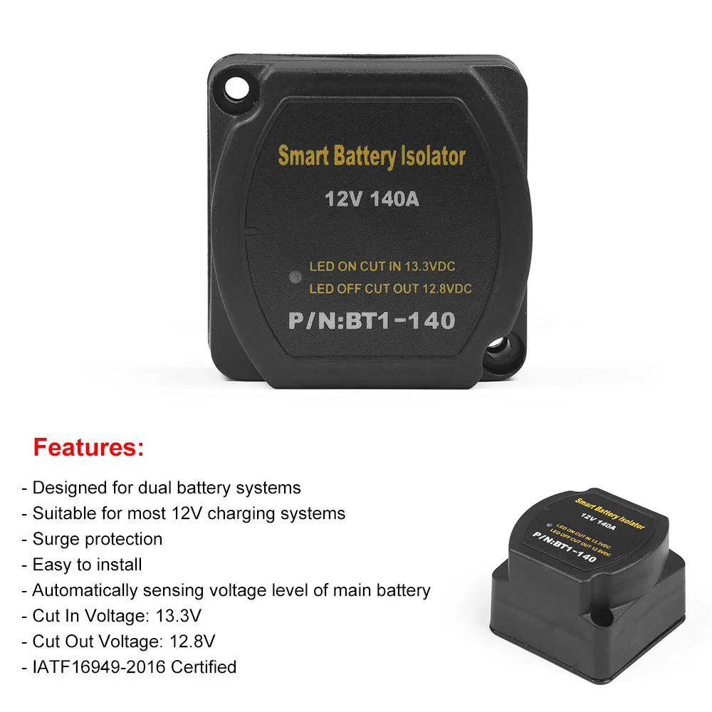 Dual Battery Smart Isolator 12V 140 Amp Voltage Sensitive Relay VSR Smart Switch for Car ATV UTV Boats RV's Camper Truck - Image 3