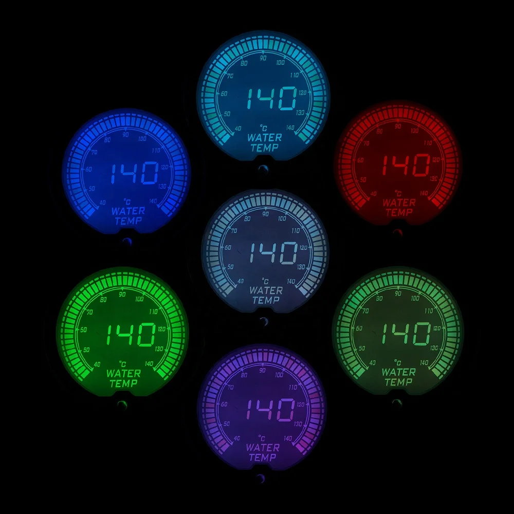 2" 52Mm Evo 7 Colors LCD Water Temp Gauge 40-140 Celsius ABS+Metal+Glass Universal Fitment - Image 4