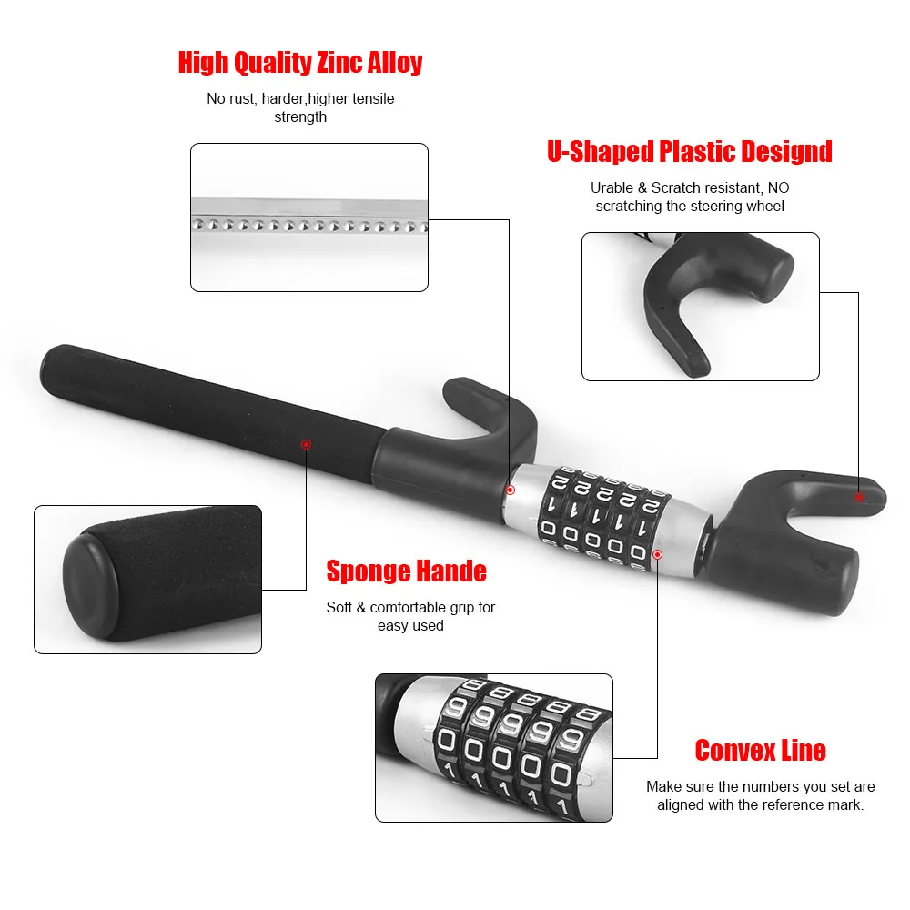 Car Steering Wheel Lock With 5 Digit Password Anti Theft Lock Automobile Safety Accessories for Sedan Suv Truck Most Car Can Use - Image 5