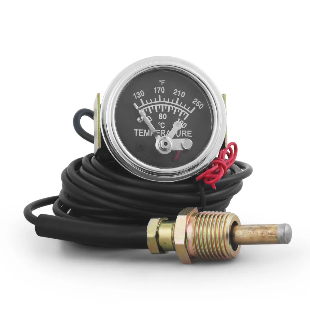 52MM Mechanical 12V Water Temperature Meter New 50-120℃/130-250℉ LED Display with Yellow Light NPT 1/2 Sensor and Manual Alarm