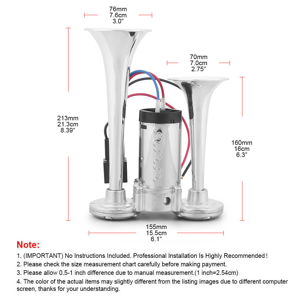 12V 600dB Super Loud Dual Horn Speakers Dual Electric Air Horn Kit With Compressor for Vehicle, Car, Truck, and Bat - Image 6