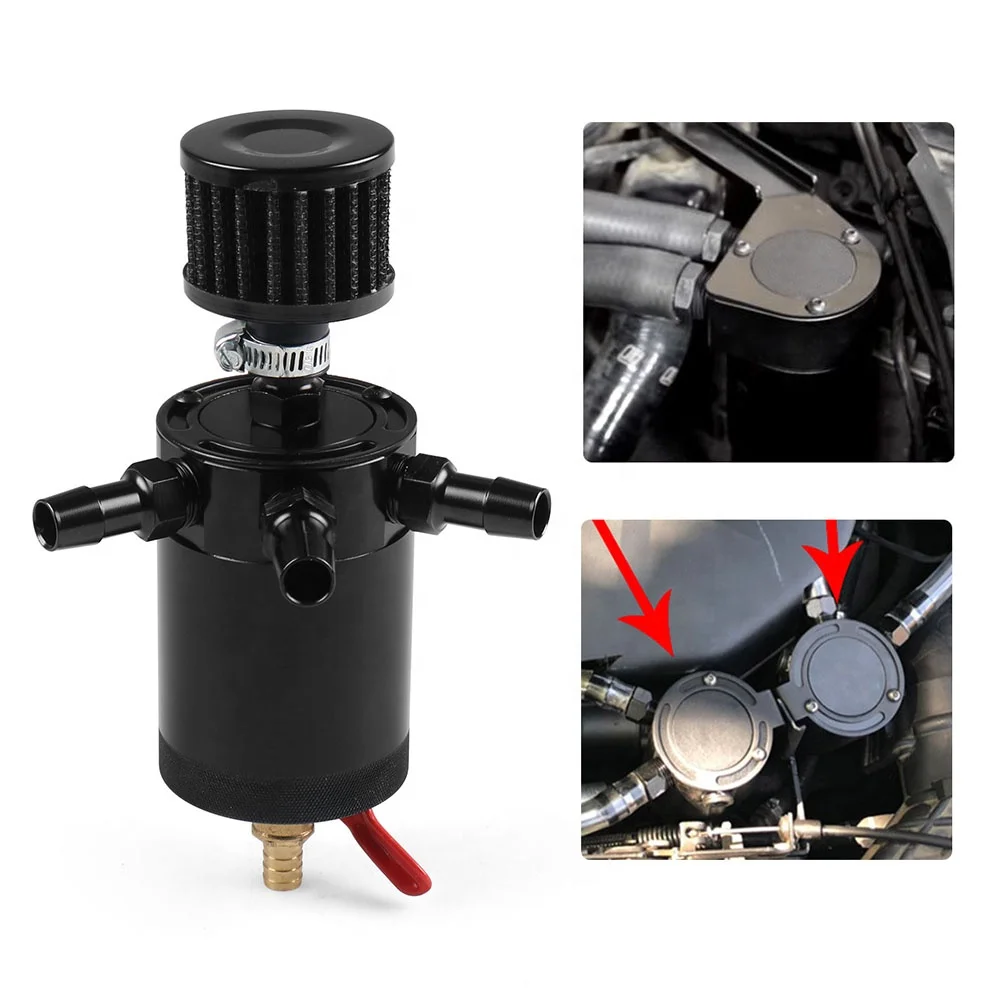 Car Engine Racing Universal Aluminum 3-port Oil Catch Can Tank with Breather Filter Engine Mini Oil Separator - Image 2
