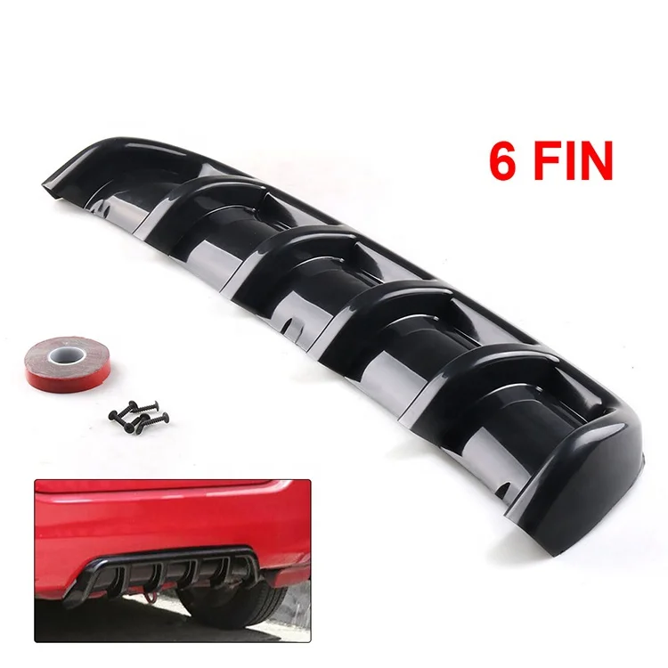 Universal Bright Black Car Car-Styling ABS Rear Shark Fin Style Curved Bumper Lip Diffuser Shark 6 Fin Spoiler Kit - Image 2