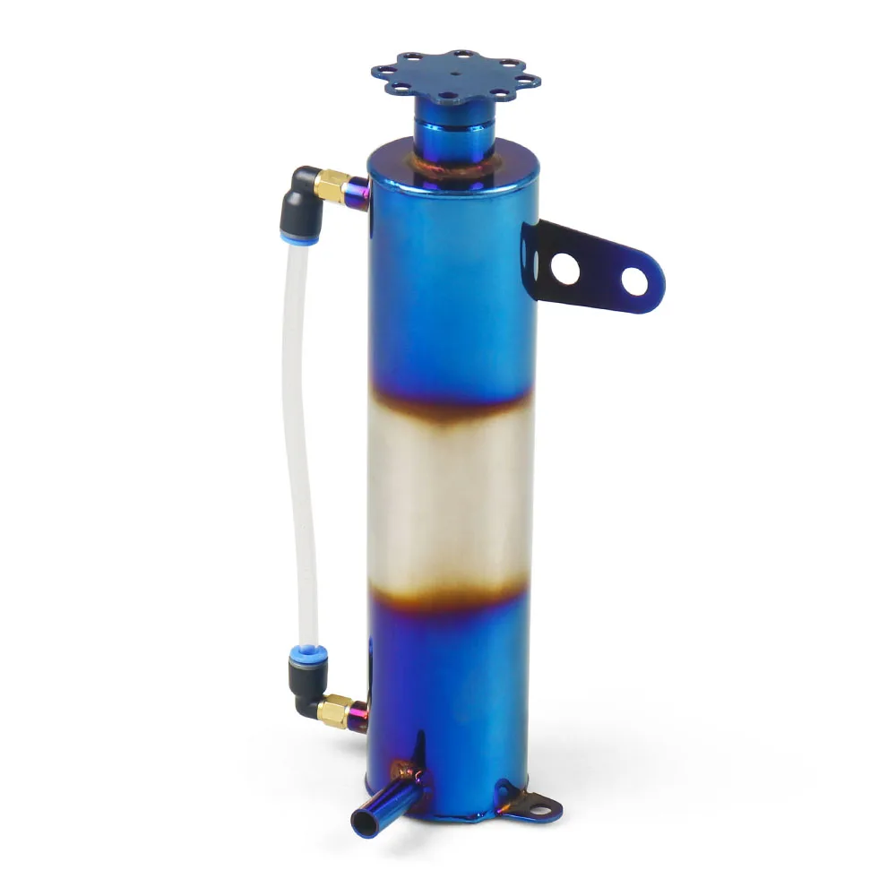New Universal Radiator Coolant Cooling Burnt Blue Stainless Steel Catch Tank Overflow Reservoir 400ML Cylindrical Dynoracing