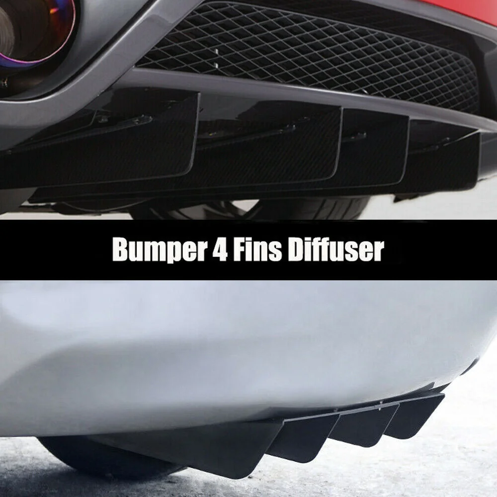 Universal 22" X 21" ABS 4 Fins Black Car Spoiler Decoration Fin Rear Bumper Diffuser Fin - Image 2
