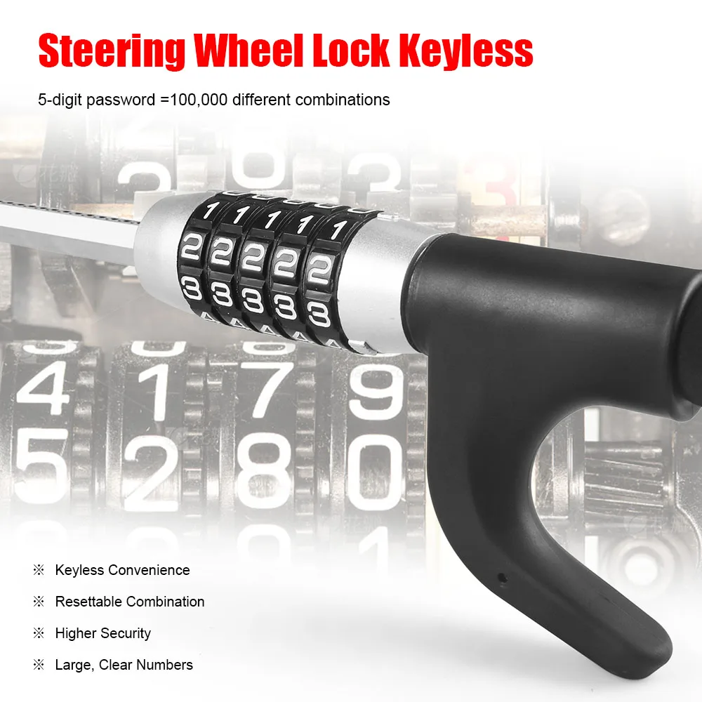 Car Steering Wheel Lock With 5 Digit Password Anti Theft Lock Automobile Safety Accessories for Sedan Suv Truck Most Car Can Use - Image 3
