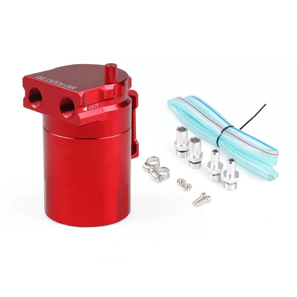 Universal Baffled Aluminum Reservoir Tank Oil Tank Oil Catch Can with 9mm&15mm Fittings and Oil Dipstick - Image 2