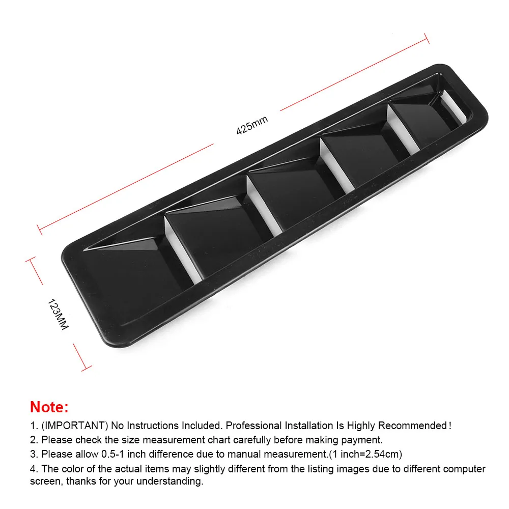 Fits 17X5 Inch Universal Hood Vent Louver Air Cooling Panel Trim Set Black ABS 1 Pair - Image 2