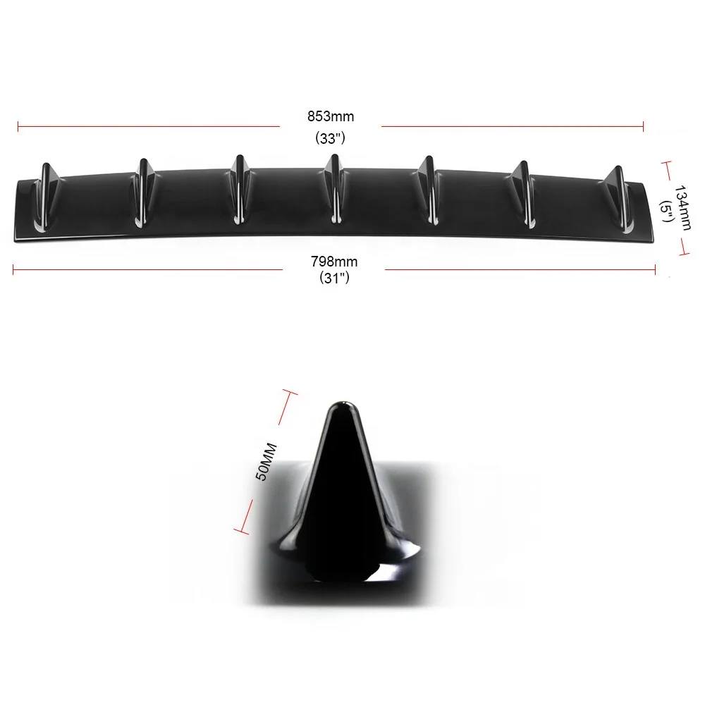 Universal Car Rear Bumper Lip Diffuser 7 Fin Shark Fin Style Carbon Car Back Bumper Spoiler Lip - Image 2