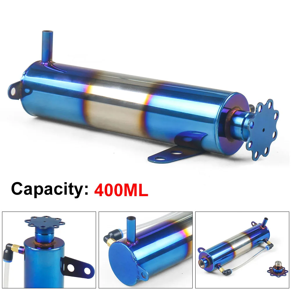 New Universal Radiator Coolant Cooling Burnt Blue Stainless Steel Catch Tank Overflow Reservoir 400ML Cylindrical Dynoracing - Image 6
