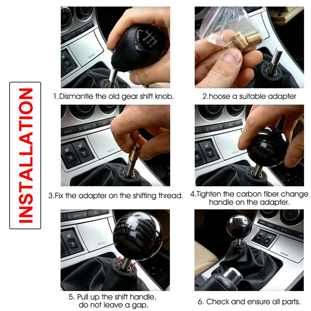 Real Universal Car Gear Shifter Lever Round Ball Shape Carbon Fiber Gear Shift Knob - Image 6