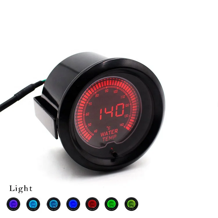 2" 52Mm Evo 7 Colors LCD Water Temp Gauge 40-140 Celsius ABS+Metal+Glass Universal Fitment