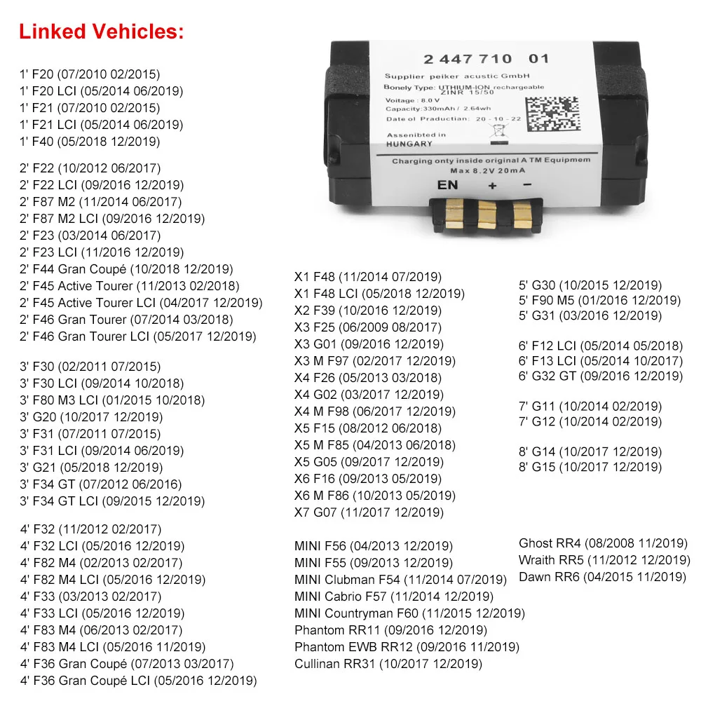 84102447710 SOS Emergency Battery Electromagnetic Induction Charger Bracket Direct Replacement 2447710/ 84-10-2-447-710 - Image 6