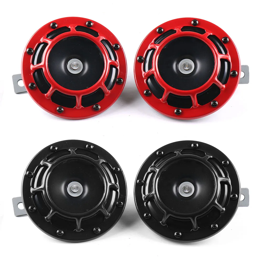 2pcs 12V 115dB Hella Super Loud Compact Electric Blast Tone Air Horn Kit for Motorcycle Car Red/Black