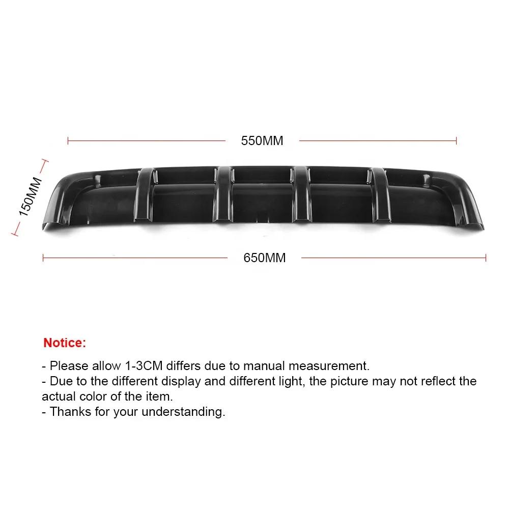 Universal Bright Black Car Car-Styling ABS Rear Shark Fin Style Curved Bumper Lip Diffuser Shark 6 Fin Spoiler Kit - Image 3