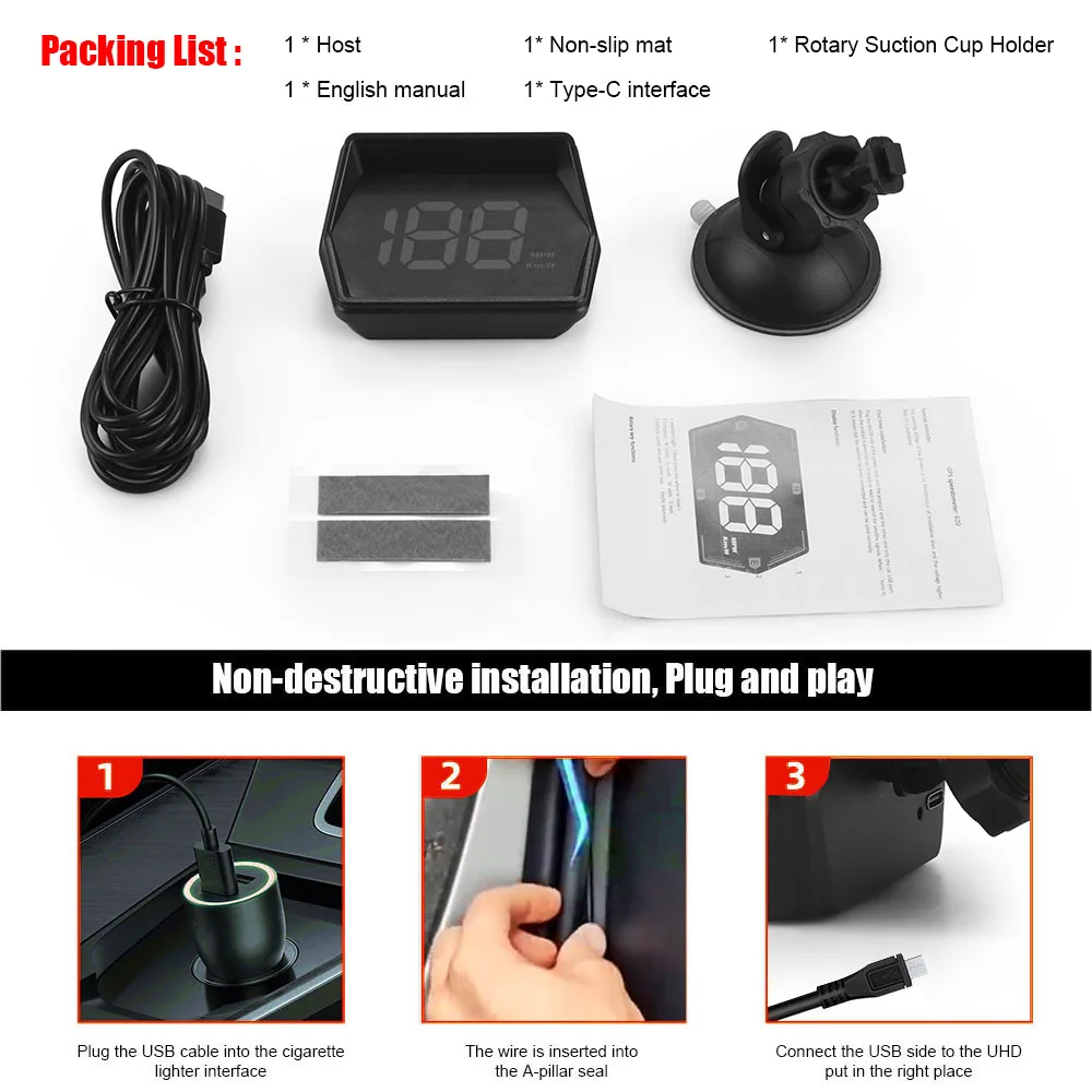 G20 Head up Display HUD With USB Connection Speedometer Compass GPS Car Projector Overspeed Alarm Mph Kmh HD Display - Image 5