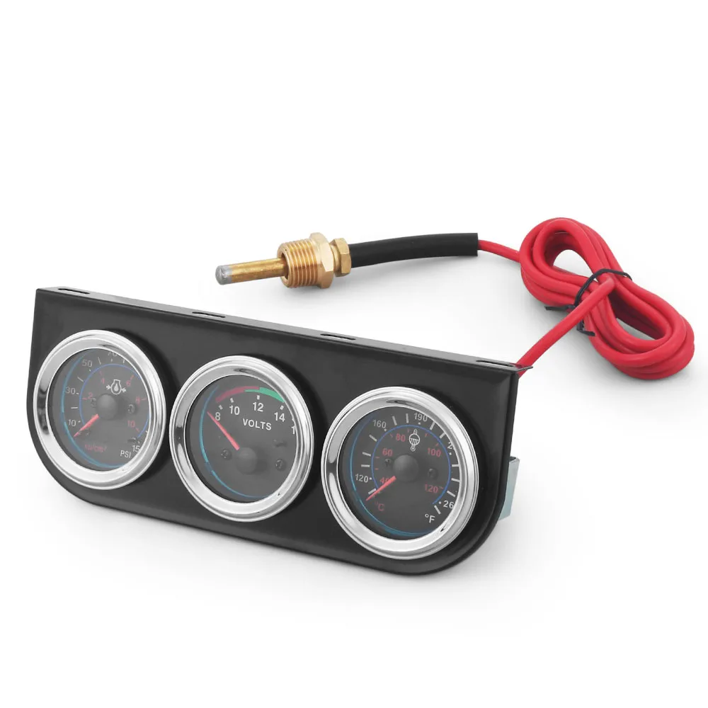 2-Inch Black Panel for Auto Meter Kit with Water Temp in Fahrenheit/Celsius Voltmeter Oil Press Gauge PSI & Kg/cm² Yellow Light - Image 4