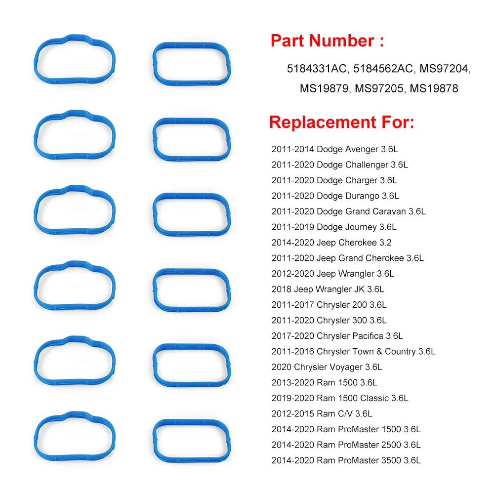 12PCS/SET Intake Manifold Gasket Set Plenum Gasket for Chrysler for Dodge for Jeep Ram 2011-2019 5184562AC 5184331AC MS97204 - Image 5