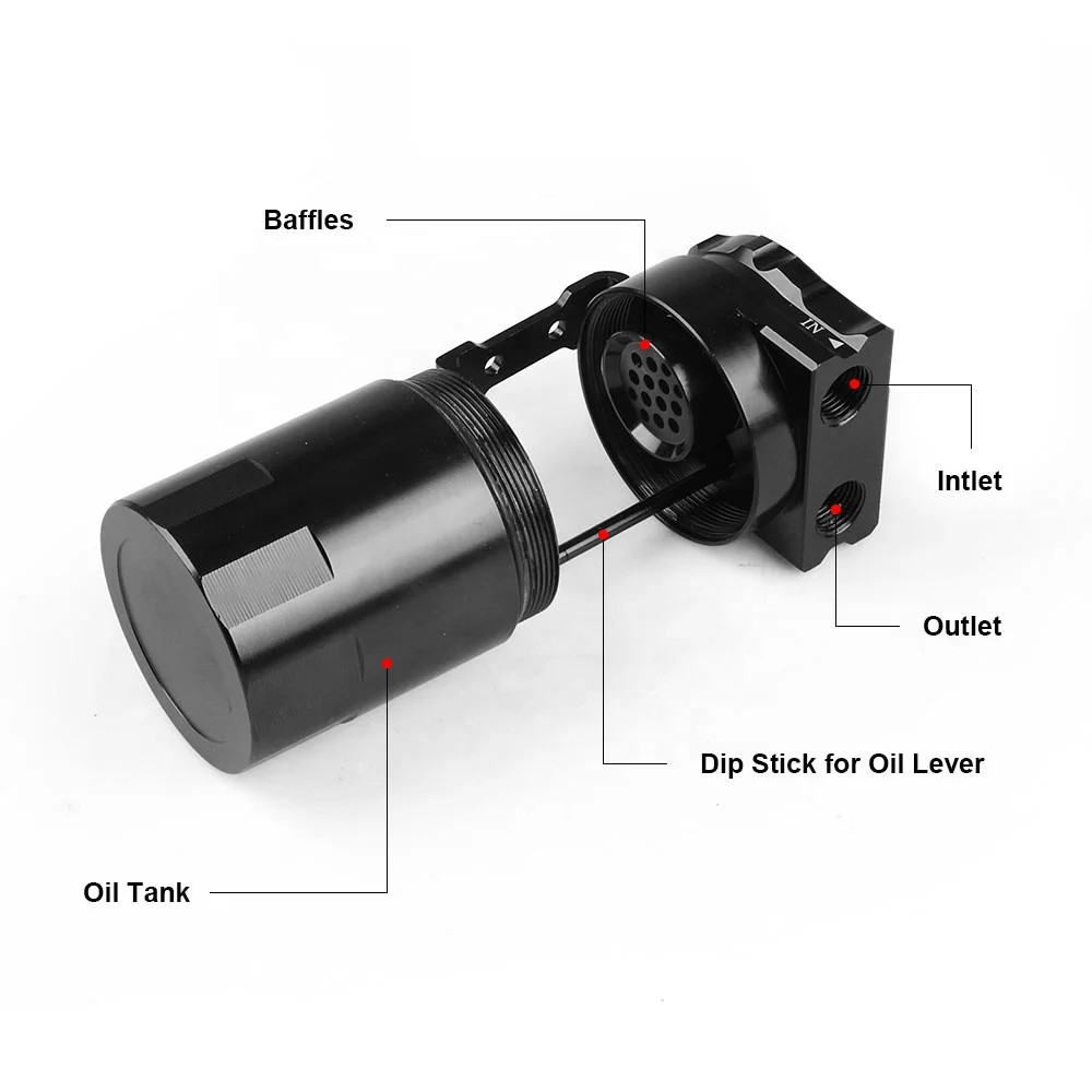 Universal Baffled Aluminum Reservoir Tank Oil Tank Oil Catch Can with 9mm&15mm Fittings and Oil Dipstick - Image 6