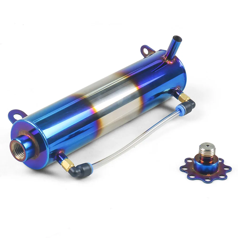 New Universal Radiator Coolant Cooling Burnt Blue Stainless Steel Catch Tank Overflow Reservoir 400ML Cylindrical Dynoracing - Image 4