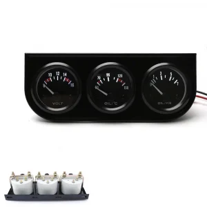2'' 52mm 3in1 Car Volt Meter Oil Temp Gauge Oil Pressure Gauge Triple Meter Kit
