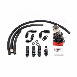 Dynoracing Universal Adjustable Fuel Pressure Regulator Kit 0-100psi Gauge CNC Billet Aluminum Black/Red 6AN Fit for