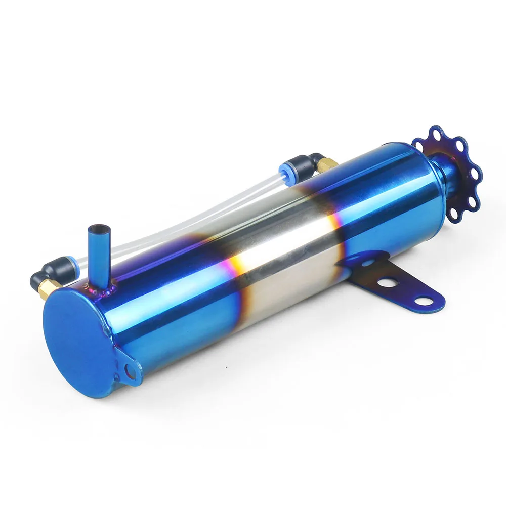 New Universal Radiator Coolant Cooling Burnt Blue Stainless Steel Catch Tank Overflow Reservoir 400ML Cylindrical Dynoracing - Image 2