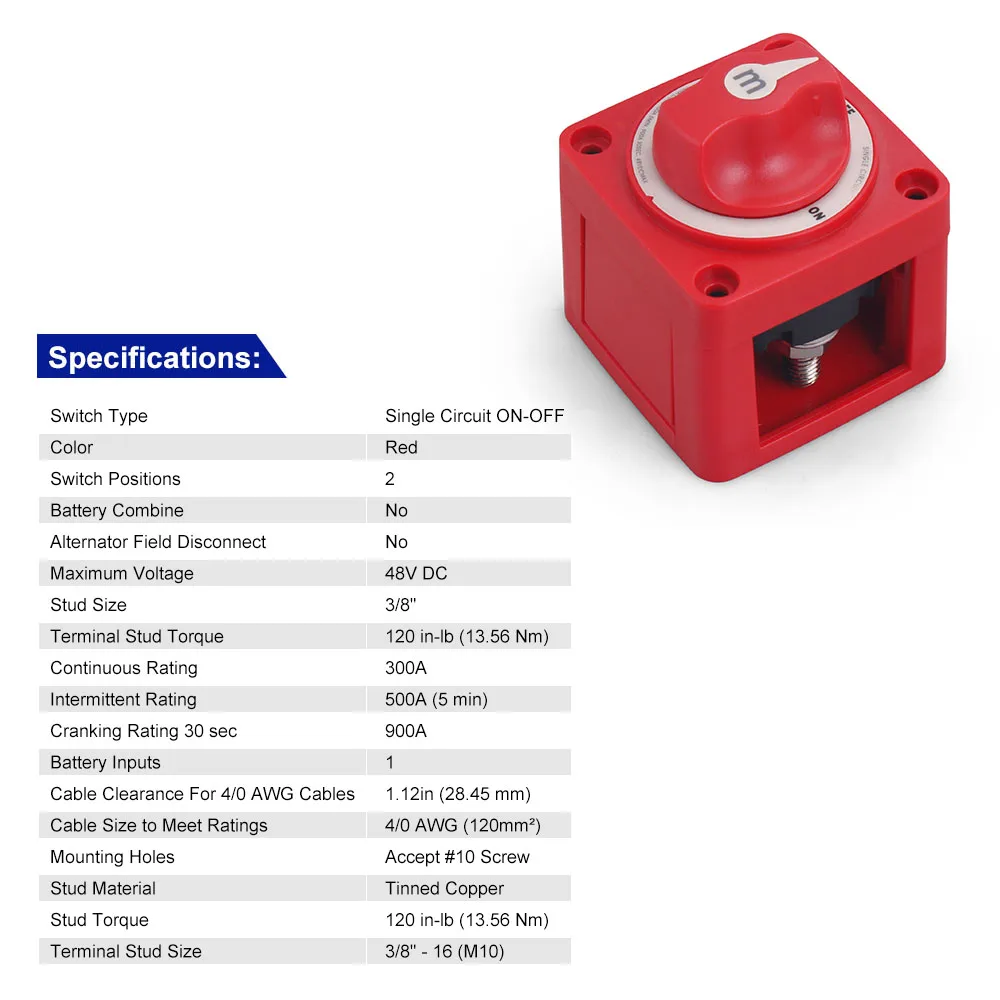 Car Auto RV Marine Boat 12V-48V 100A-300A Single Circuit Battery Selector Isolator Disconnect Rotary Switch Cut - Image 3