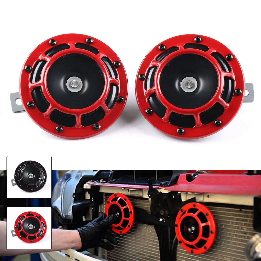 2pcs 12V 115dB Hella Super Loud Compact Electric Blast Tone Air Horn Kit for Motorcycle Car Red/Black - Image 2