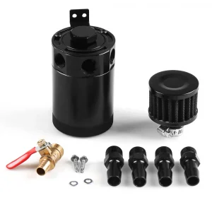 Universal 3-Port Compact Baffled Aluminum Oil Catch Can Tank with Breather Filter Engine Mini Oil Separator