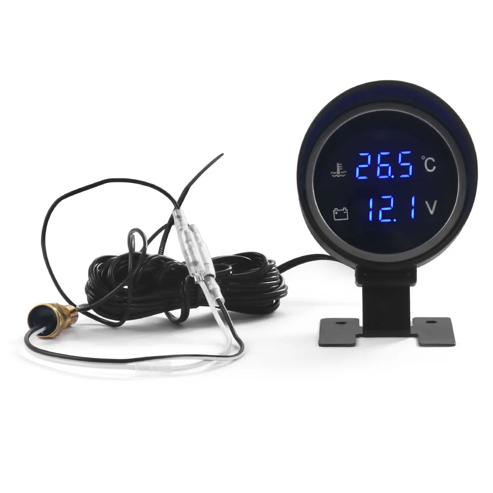 2-in-1 LCD Digital Car Auto Electronics 12V Blue Light Water Temperature Gauge 1-99+Celsius 10-24V Voltmeter 1/8NPT Temp Sensor - Image 3