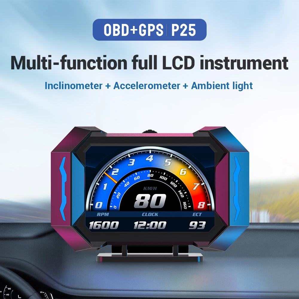 OBDII+GPS HUD P25 Head up Display Car Digital Speedometer Water Temp Fuel Consumption Slope Meter Slope Inclination Alarm - Image 3
