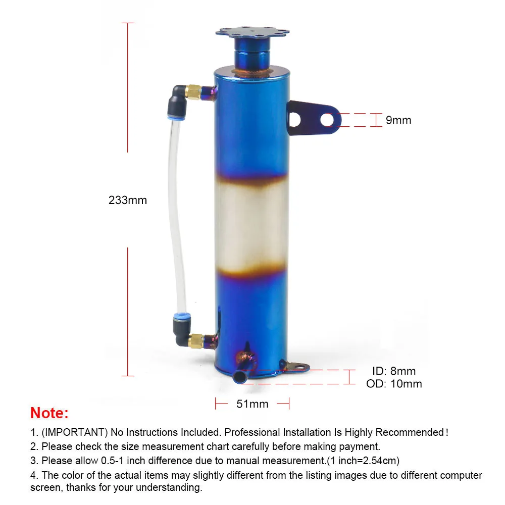 New Universal Radiator Coolant Cooling Burnt Blue Stainless Steel Catch Tank Overflow Reservoir 400ML Cylindrical Dynoracing - Image 5