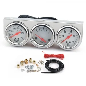 Chrome 2inch 52MM Triple Gauge Kit Volt Meter Water Temp Temperature Gauge Oil Press Pressure Gauge Car Meter