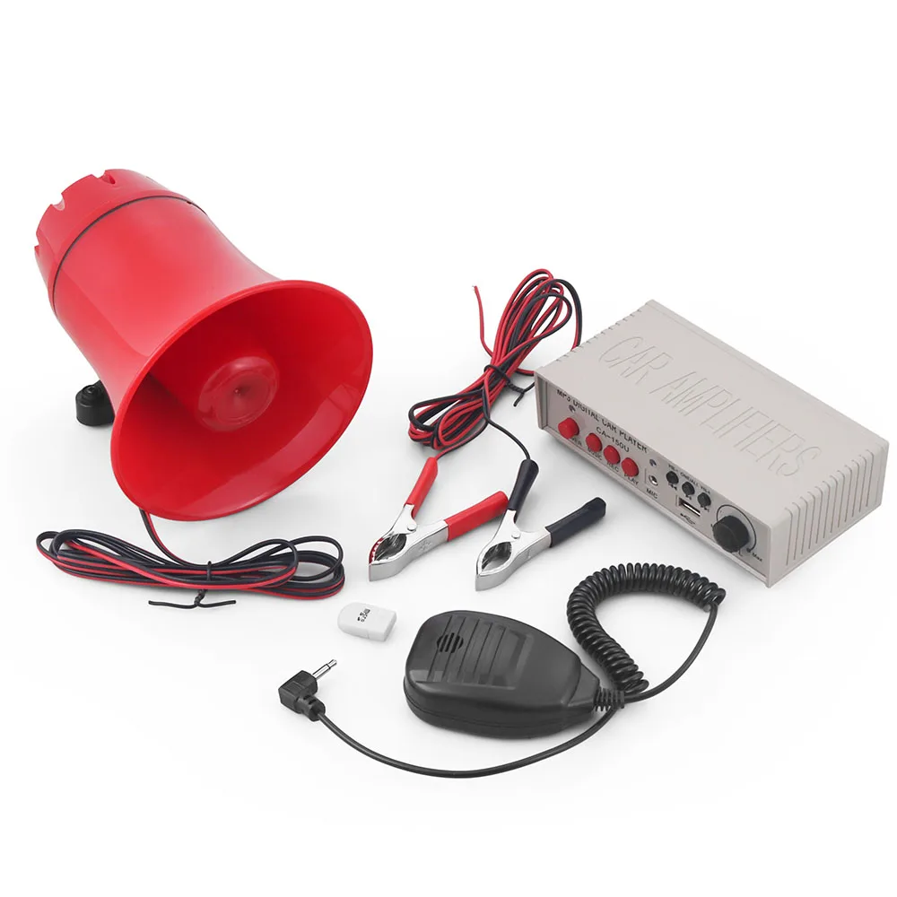Customizable 12V 130dB Car Sound Warning Alarm ABS Siren Horn Speaker Amplifiers MIC System Card Reader MP3 Player - Image 5