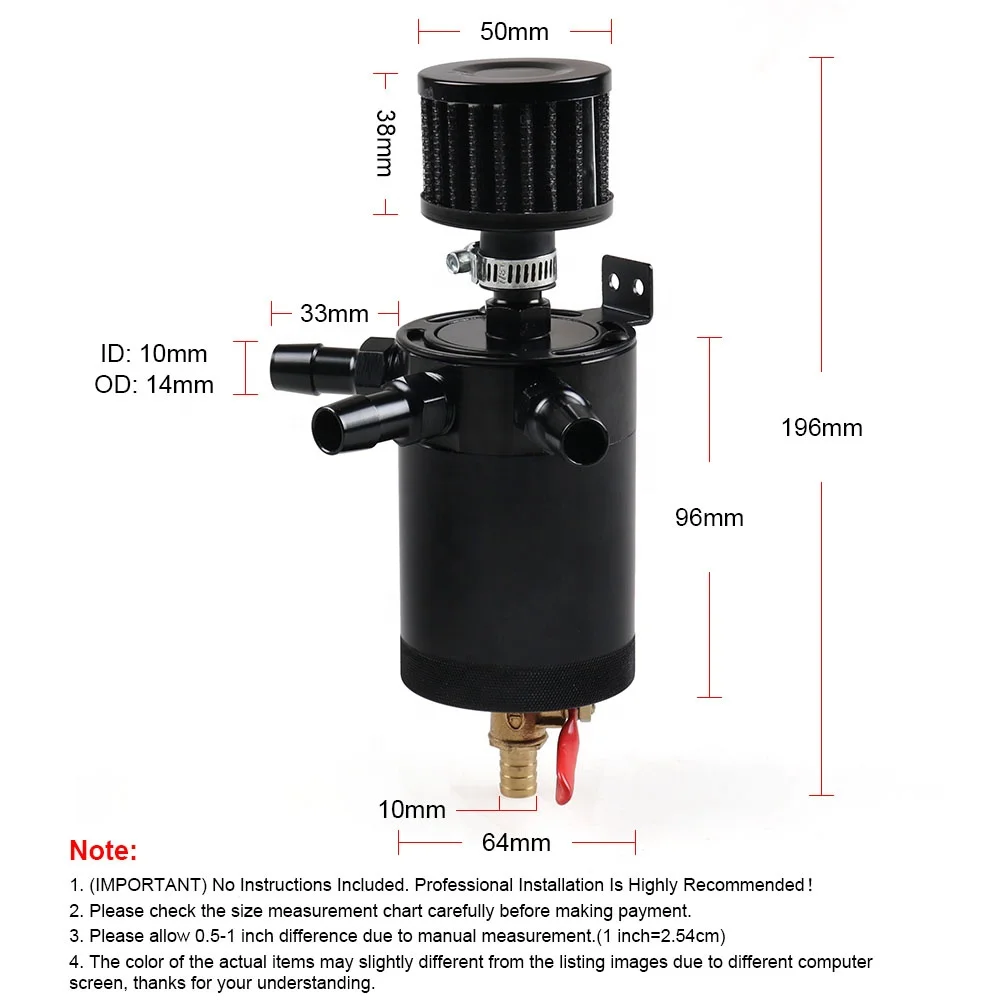Car Engine Racing Universal Aluminum 3-port Oil Catch Can Tank with Breather Filter Engine Mini Oil Separator - Image 6